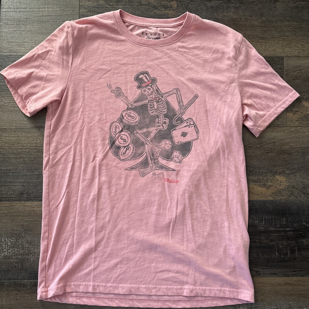 LUCKY BRAND Men's Dancing Skeleton Ace of Spades Graphic Tee Pink Size Med